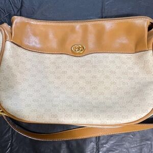 Gucci Brown and Cream Logo Shoulder Bag
